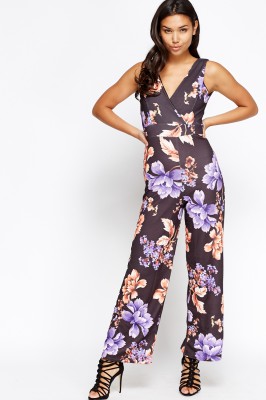 Plunge Floral Wide Leg Jumpsuit